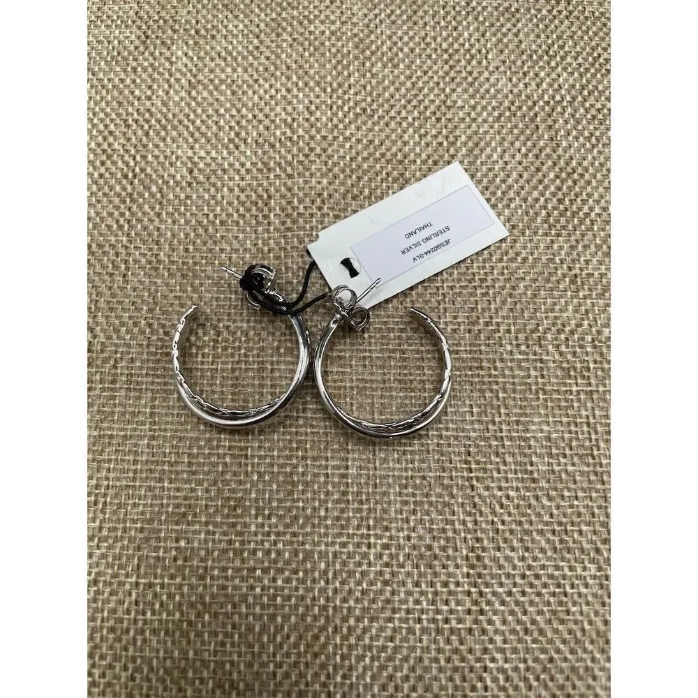 New Judith Ripka Sterling Silver Twisted Hoop Earrings Secure Lock Back Gift